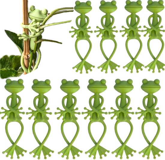 Kikkerplantenstandaard, schattige kikkerbloempot, plantenklimbeugel met clips, groene kikkerplantensteunen voor rechtop groeiende planten (10 stuks) van Merkloos	