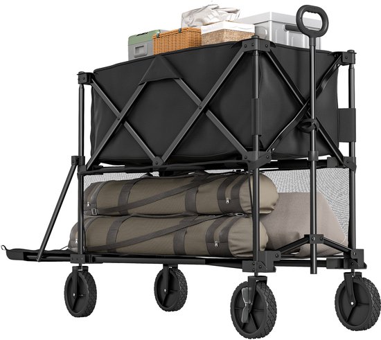 Killogood Tuinkar 200 kg belasting tweelaagse transportkar met verwijderbaar zeil 369.5 liter zwart van Merkloos	