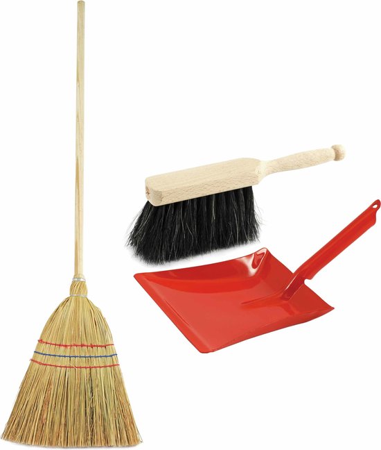 Kinder schoonmaak set 3-delig rood bestaande uit stoffer en blik en strobezem 75 cm van Vileda