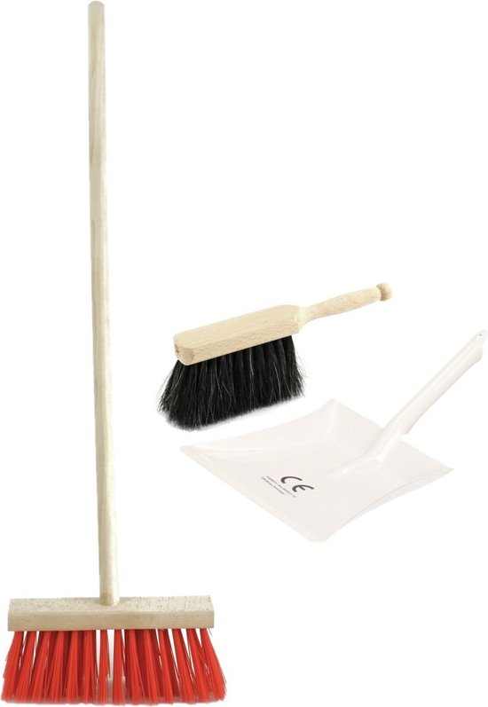 Kinder schoonmaak set 3-delig wit bestaande uit stoffer en blik en strobezem 90 cm van Toy Place