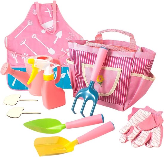 Kinder Tuin Gereedschap - Buiten Speelgoed - Tuinieren en Spelen - Roestbestendige Metalen - 8 Delige Set - Roze