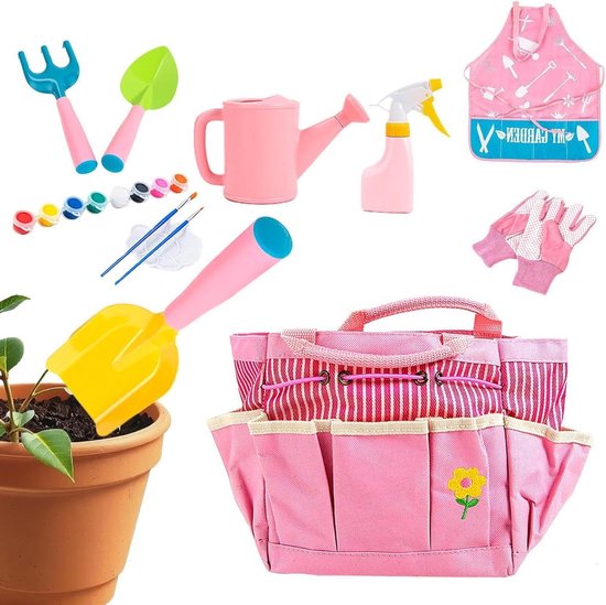 Kinder Tuin Gereedschap - Tuinieren Set - Buiten Spelen - Splintervrije Handvatten - 8 Delig - Roze