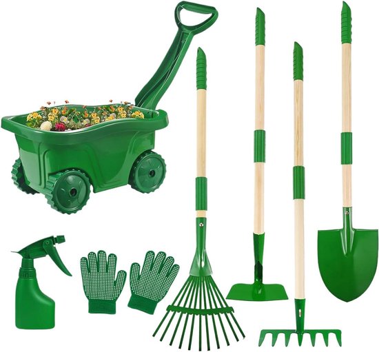 Kinder Tuingereedschap Set - Buitenspeelgoed Tuin - Buiten Spelen - Inclusief Kinderhandschoenen - 37 x 30 x 19 cm - Groen