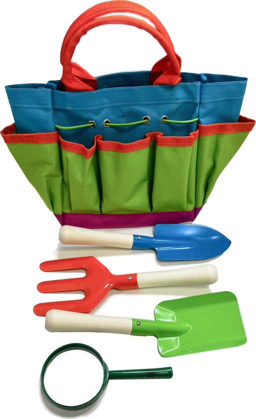 Kinder Tuingereedschap Set met Tas voor Kinderen – Schep, Hark, Schoffel en Insectenloep – Tuinierset - 3BMT® van Merkloos	
