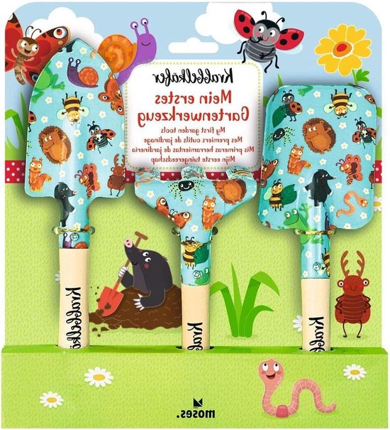 Kinder tuinset - Kruipkever tuingereedschap voor kinderen - 3 delig tuinschep handspade onkruidhark kleurrijk kinder tuinset van Esschert Design