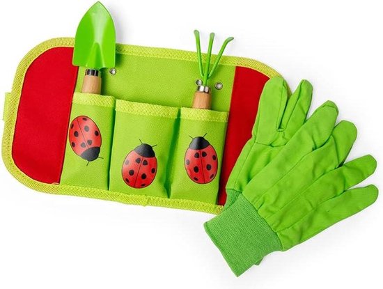 Kinder tuinset met kinder handschoenen - Riem en gereedschap set met schep en hark kinder tuinset van Impacto®
