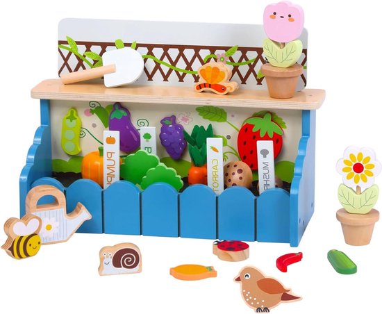Kinder tuinset Montessori Houten - educatief speelgoed voor 2 jaar - leren van groenten fruit - rollenspellen tuinman - Kerstmis verjaardag jongens meisjes. kinder tuinset van Mamabrum