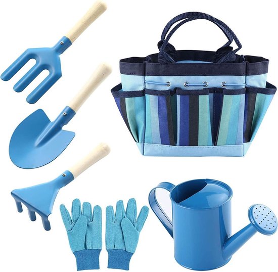 Kinder tuinset - Tuingereedschap speelgoed set voor kinderen - 6-delig - Blauw kinder tuinset van Toi-Toys