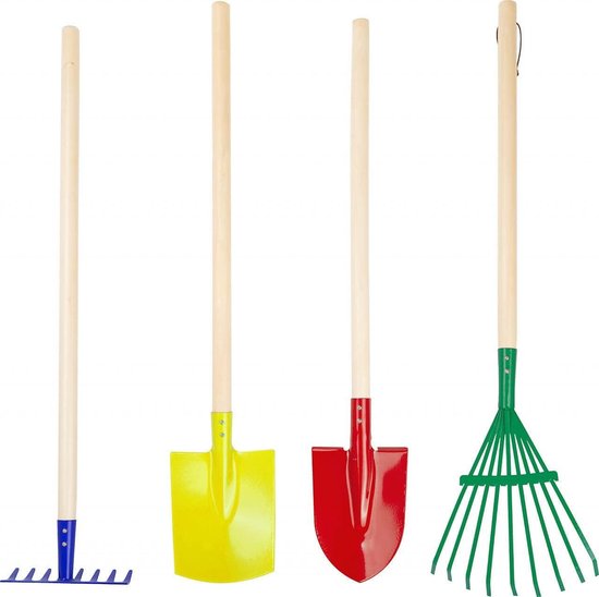 Kinder tuinset Tuingereedschapsset Kunterbunt van hout en metaal - hark - schep - spade - vanaf 3 jaar 10838 kinder tuinset van BuitenSpeel