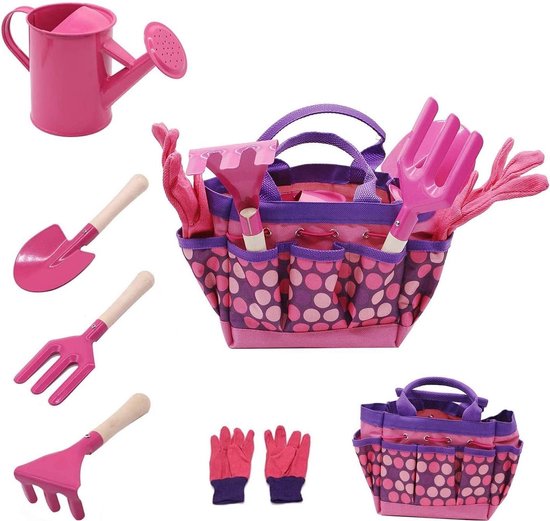 Kinder tuinset Tuingereedschapsset voor kinderen - 6-delig met gieter-tuinhandschoenen-schep-hark-troffel (roze) kinder tuinset van Kreator Kids