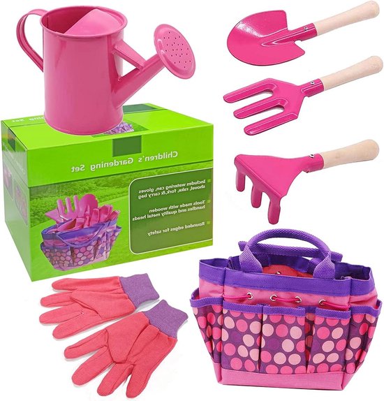 Kinder tuinset - Tuintas tuingereedschap voor kinderen - speelgereedschap met draagtas - sproeier - gieter - hark - schep - spaden - handschoenen - kinderzandbak strand kinder tuinset van Merkloos	