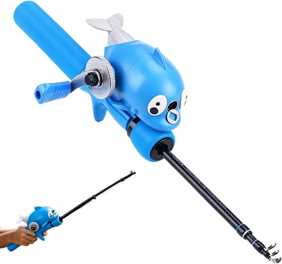 Kinder Vishengel - Jeugd Hengel - Vissen Leren - Ingebouwd Gesloten Molentje - 1.2 meter - Blauw