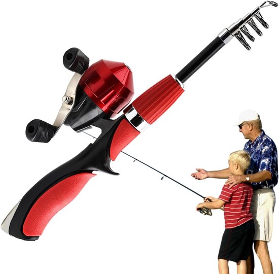 Kinder Vishengel Set - Uitschuifbare Hengel - Samen Vissen - Duurzaam Staal - 160 cm - Rood