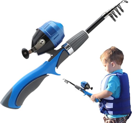 Kinder Visset - Vangstuitrusting Set - Buiten Vissen - Telescopisch Opvouwbaar - 160cm Hengel - Blauw van Merkloos	