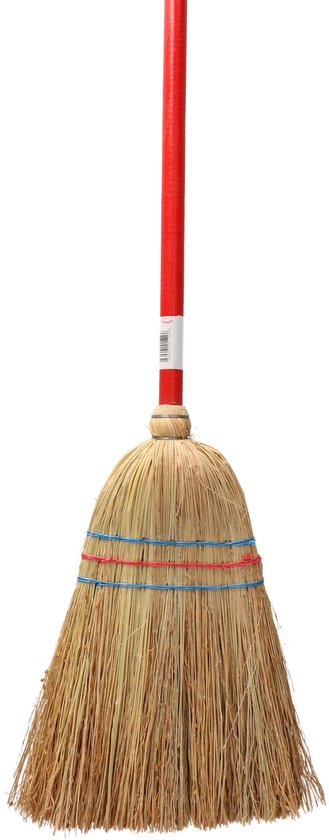 Kinderbezem - Stro - Rode gelakte houten Steel - 100 cm - Kamerbezem