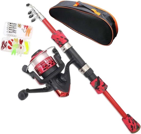 Kinderhengel met molen - Visset voor kids - Vissen leren - Telescopisch en verstelbaar - Tot 120 cm - Rood