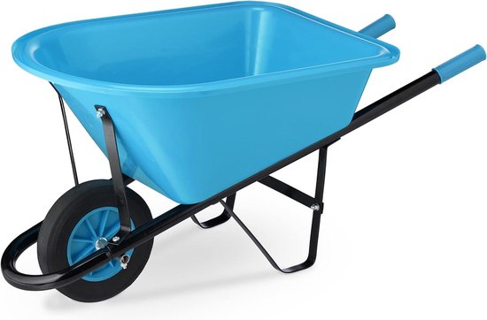 Kinderkruiwagen metaal met kunststof bak tot 10 kg voor kinderen - Tuinkruiwagen buitenspeelgoed blauw/zwart Kruiwagen van Maggiejaxx