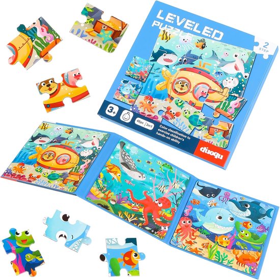 Kinderpuzzel - magneetpuzzel voor kinderen - oceaandieren - educatief speelgoed - puzzel in 3 moeilijkheidsgraden met 12, 16, 20 delen - geschikt voor kinderen van 3 tot 5 jaar van Merkloos	