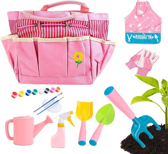 Kindertuin Set - Tuinset Kinderen - Buiten Spelen - Duurzame Metalen Gereedschappen - 8 Delig - Roze