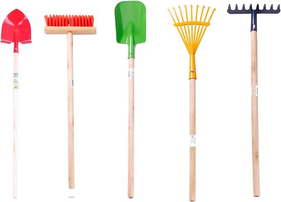 Kindertuinbouwset 5 Delig - Schep, Hark en Schoffel met Houten Handvat van Merkloos	