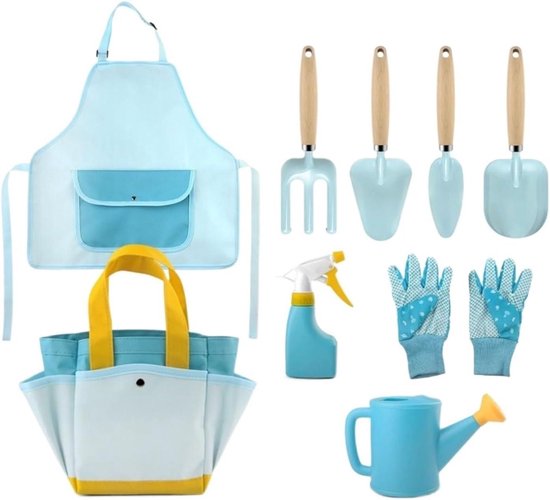 Kindertuingereedschap Set - Buiten Speelgoed - Planten Verpotten - Ergonomische Handgrepen - 9 Delig - Blauw