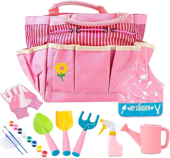 Kindertuingereedschap Set - Buiten Speelgoed - Tuinieren en Spelen - Roestbestendige Metalen Koppen - 22 x 19 x 12 cm