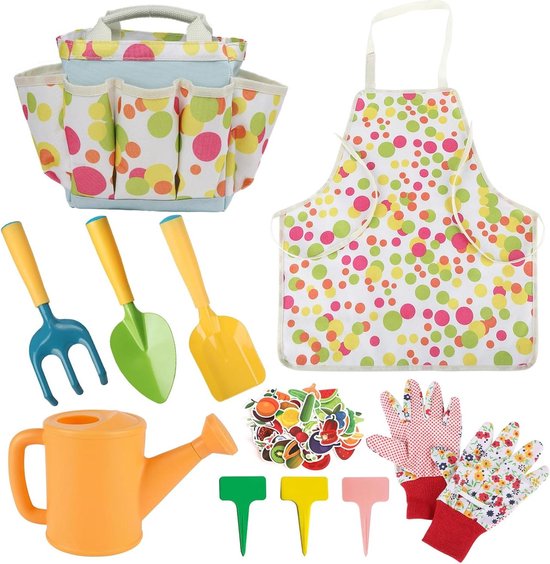 Kindertuingereedschap Set - Kleine Tuin Tools - Buiten Spelen - Compleet met Schort - 20 cm Lengte - Multicolor