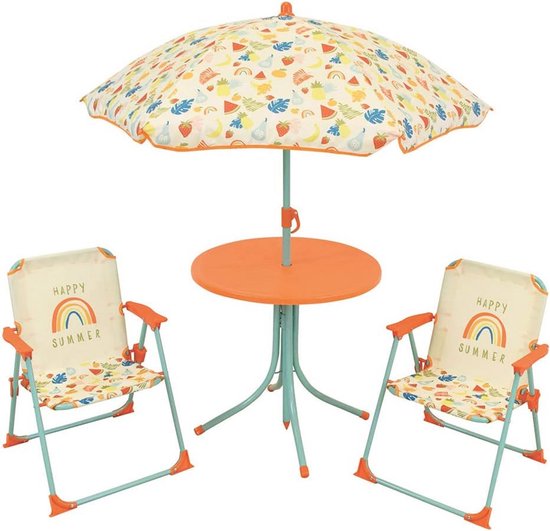 Kindertuinmeubelen Set met Tafel, Stoelen en Parasol - Kleurige Tuinset voor Buitenspelen van Merkloos	