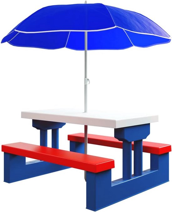 Kindertuinset - Kindertafel met Parasol voor Kinderen, Veilig & Weerbestendig, Ideaal voor Buiten en Binnen van Tectake