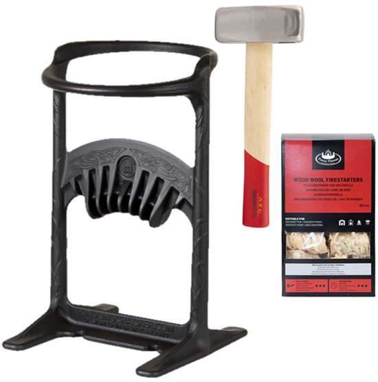 Kindling Cracker King XL Houtklover + Moker & Wokkels - Gietijzer - Zwart van Merkloos	