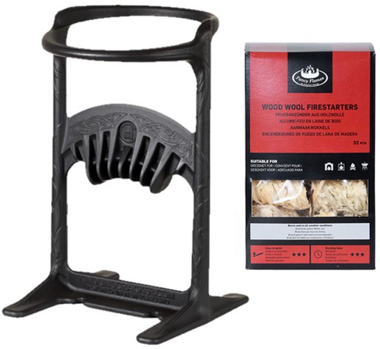 Kindling Cracker King XL Houtklover + Wokkels - Gietijzer - Zwart van Merkloos	