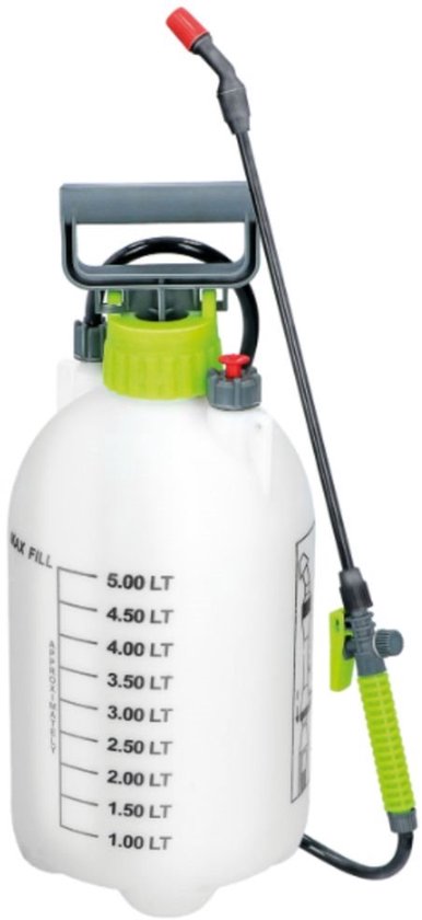 Kinzo Drukspuit 5 Liter - Hogedrukspuit voor Tuin - Druksproeier met Regelbare Sproeikop - Drukspuiten met Ergonomische Pomphendel - Hoge Druk Spuit voor Onkruid - Veiligheidsventiel