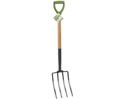 Kinzo Spitvork 4 Tanden – Tuinvork met Houten Steel – Riek voor Grondbewerking, Compost, Moestuin – Robuuste Woelvork – Tuingereedschap voor Spitten, Beluchten en Losmaken van Kinzo