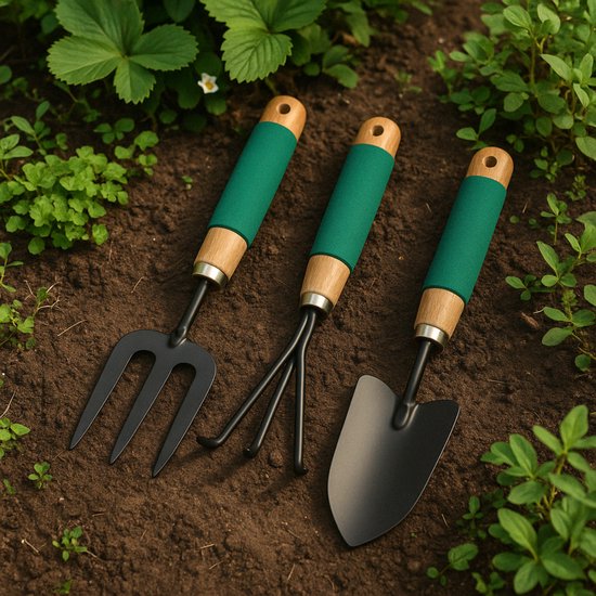 Kinzo Tuingereedschap Set 3-Delig - Set met Handhark, Vork en Schep - Comfort Grip en Antiaanbaklaag - Tuinaccessoires voor Bloempotten en Borders van Kinzo