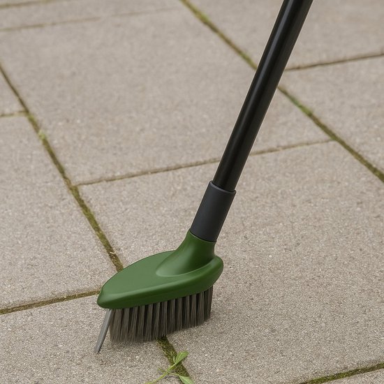 Kinzo Uitschuifbare Onkruidborstel 3-in-1 – Telescopische Onkruidborstel met Krabber en Schraper – Verstelbaar van 80-140 cm – Voor Tegels, Terras, Oprit – Ergonomisch Tuingereedschap van Kinzo