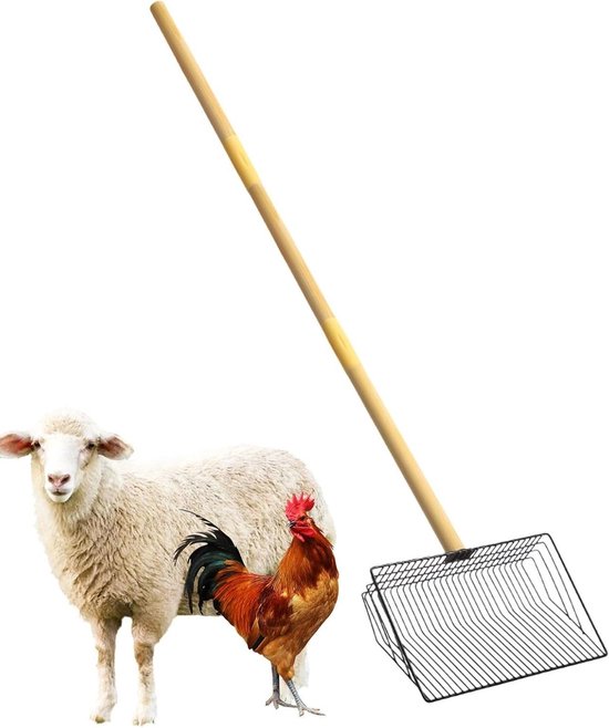 Kippenmest Schep - Zeefschep Kip - Stal Reinigen - Verstelbare Lange Steel - 25x15.5cm - Zwart
