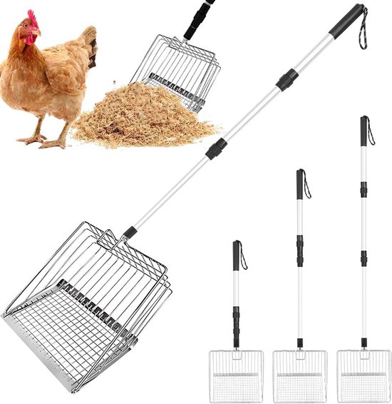 Kippenmestschep 3-in-1 - Verstelbare handgreep 57-106 cm - Scheiding van mest en zand - Comfortabel gebruik - ShopVlot