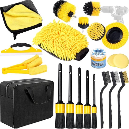 KIRA® Autowasborstel - Auto Wasborstel - Auto Wassen - Autowasborstels - Geel - 31cm x 25cm x 12cm