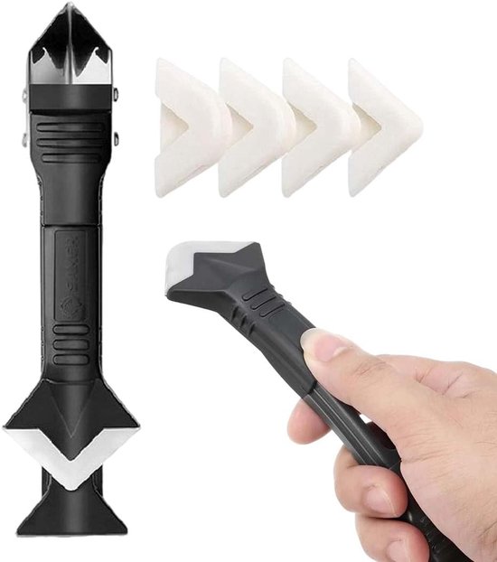 Kitspatel 3-in-1 - Voegmes siliconen - Afwerking voegen - 5 verwisselbare koppen - 15 x 5 x 1 cm van Merkloos	