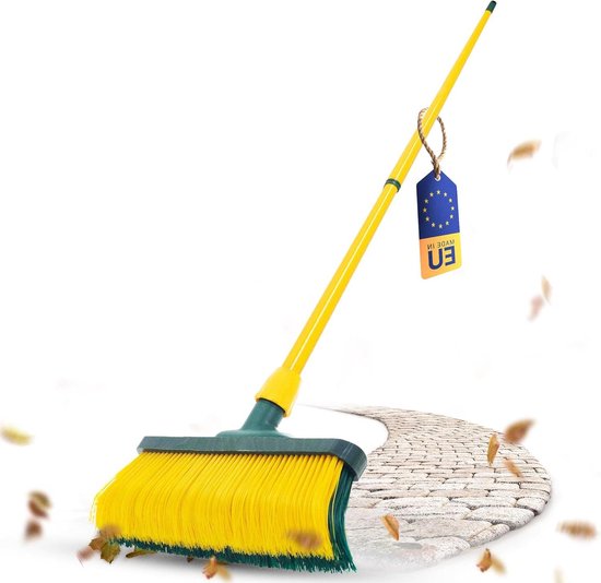 Klauwbezem set - Buitenbezem terras - Buiten schoonmaken - Telescopische steel - 30 cm breed - Geel groen