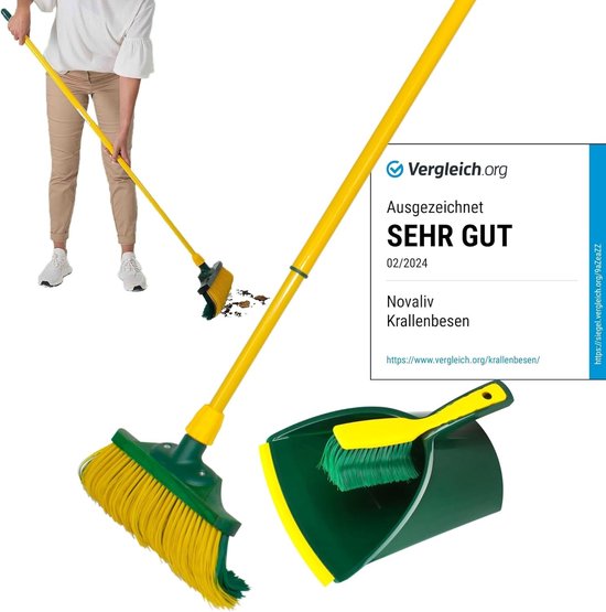 Klauwbezemset 30 cm hout met telescopische steel gebogen borstelharen met veegset tuinbezem straatbezem veegbezem (bezem + stoffer en blik set klauw handborstel, 30 cm) van Merkloos	