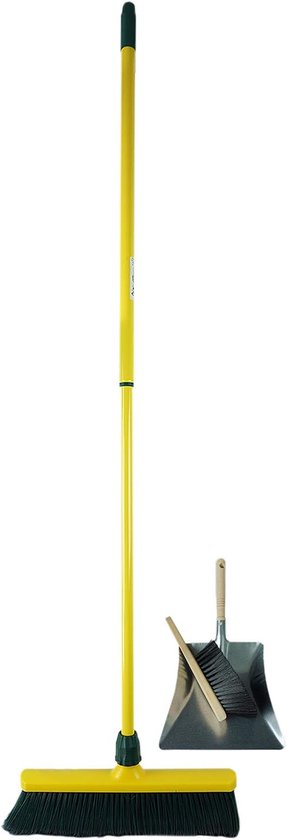 Klauwbezemset 30 cm kunststof met telescopische steel veegset gebogen borstels tuinbezem straatbezem veegbezem (bezem + stoffer en blik set verzinkt, 30 cm) van Merkloos	