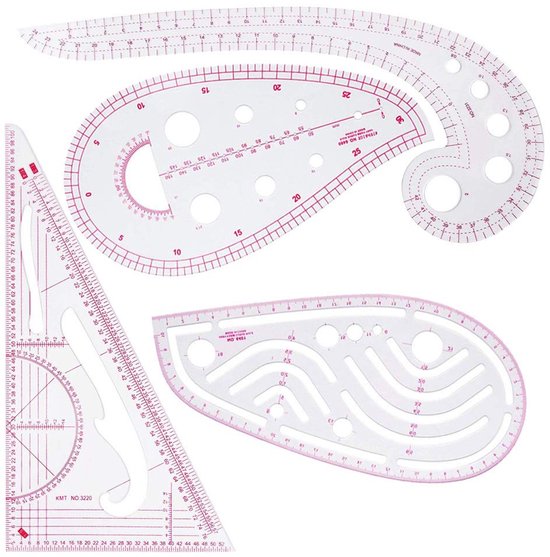 Kleding Mode Liniaal - 4 Stuks Franse Metrische Liniaal - Plastic Gebogen Sorteringslinialen - Voor Naai- en Patroonontwerp Tekenmal - Multifunctionele Snijliniaal (4 4 PCS) van Merkloos	
