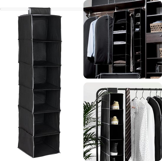 Kledingkast Organiser - Hangend Opbergysteem - Hangende Kledingkast - Schoenenzak - Organizer - Schoenenkast Hangend - Opberger - Hang Organizer - 15x30x84cm - 6 Compartimenten van Merkloos	