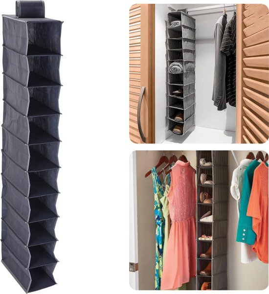 Kledingkast Organiser - Hangend Opbergysteem - Hangende Kledingkast - Schoenenzak - Organizer - Schoenenkast Hangend - Opberger - Hang Organizer - 30x15x120cm - 10 Compartimenten van Merkloos	