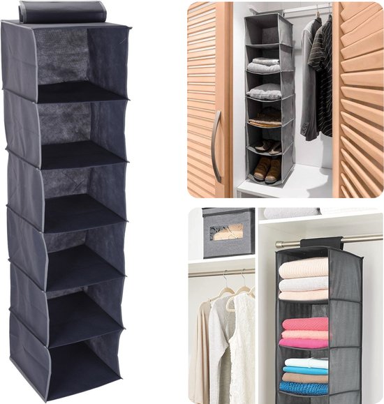 Kledingkast Organiser - Hangend Opbergysteem - Hangende Kledingkast - Schoenenzak - Organizer - Schoenenkast Hangend - Opberger - Hang Organizer - 30x30x120cm - 6 Compartimenten van Merkloos	