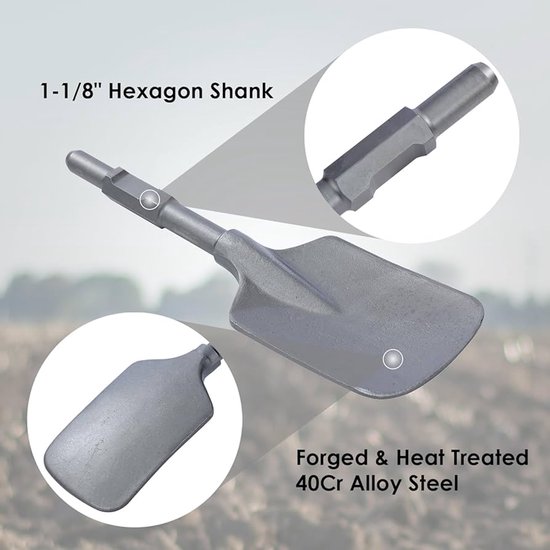 Klei spade beitel – hex schacht – 440 x 136 mm – kunststof koffer van Huvema