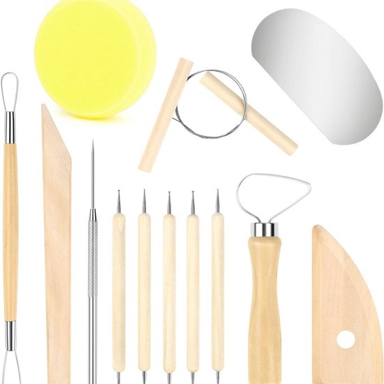 Kleigereedschappen 13-delige aardewerkgereedschapsset Hout en metaal Polymeerkleigereedschappen Beeldhouwengereedschappen Kleimodelleringsgereedschappen voor volwassenen Beginners Aardewerk Keramiek Sculptuur, snijwerk, schraper van Merkloos	