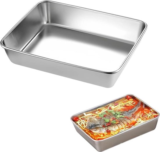 Kleine Bakplaat van RVS - Rectangulaire Bakvorm - 26 x 20 x 5 cm - Diepe Bakplaat voor Vlees - Vis - Cake van Merkloos	