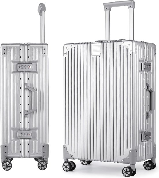 Kleine handbagagekoffer met aluminium frame en PC-harde schaal - 55cm, 35L, TSA-slot, 4 wielen van Merkloos	